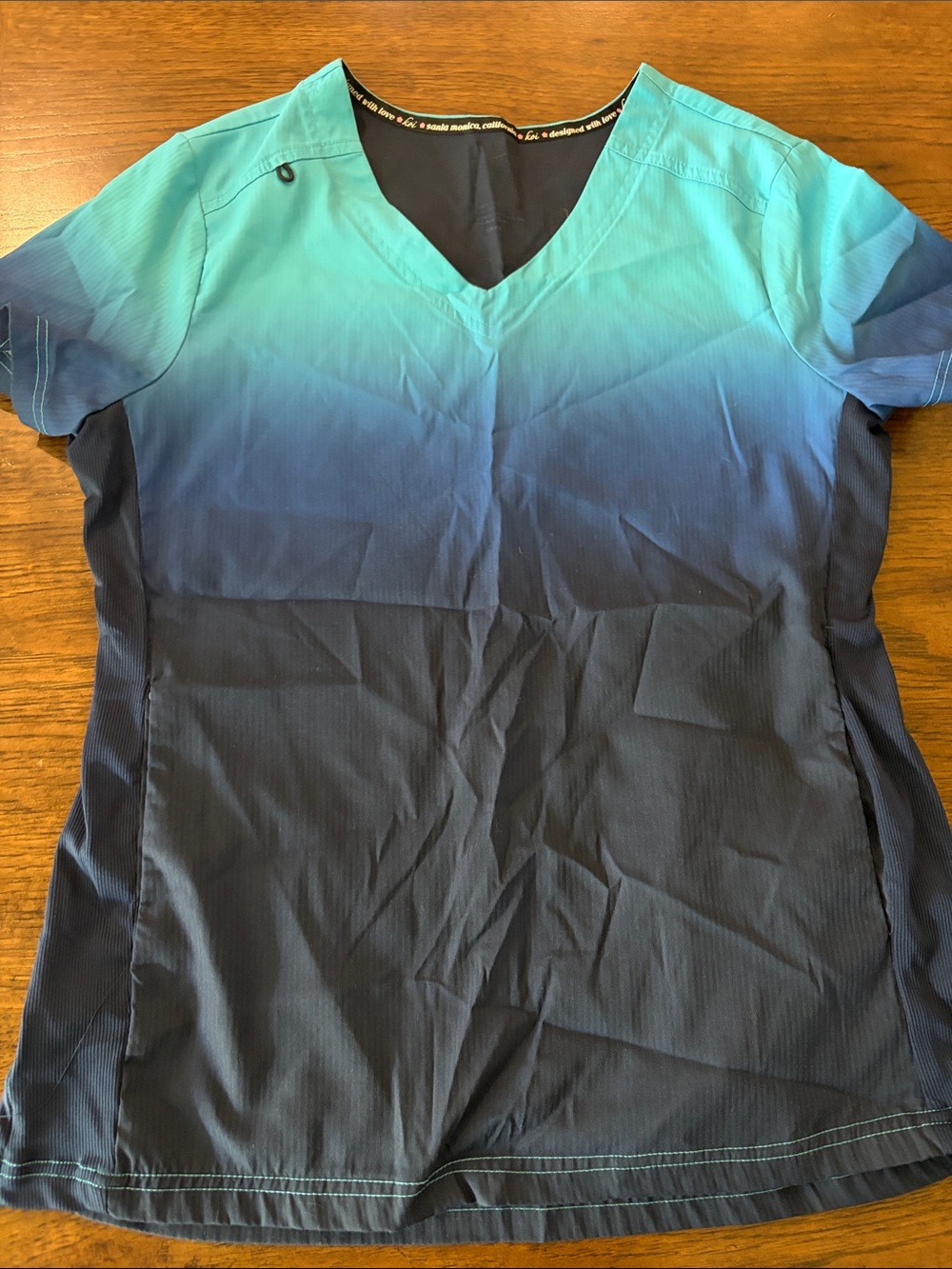 koi Teal to Navy Ombré V-Neck Scrub Top Women’s S